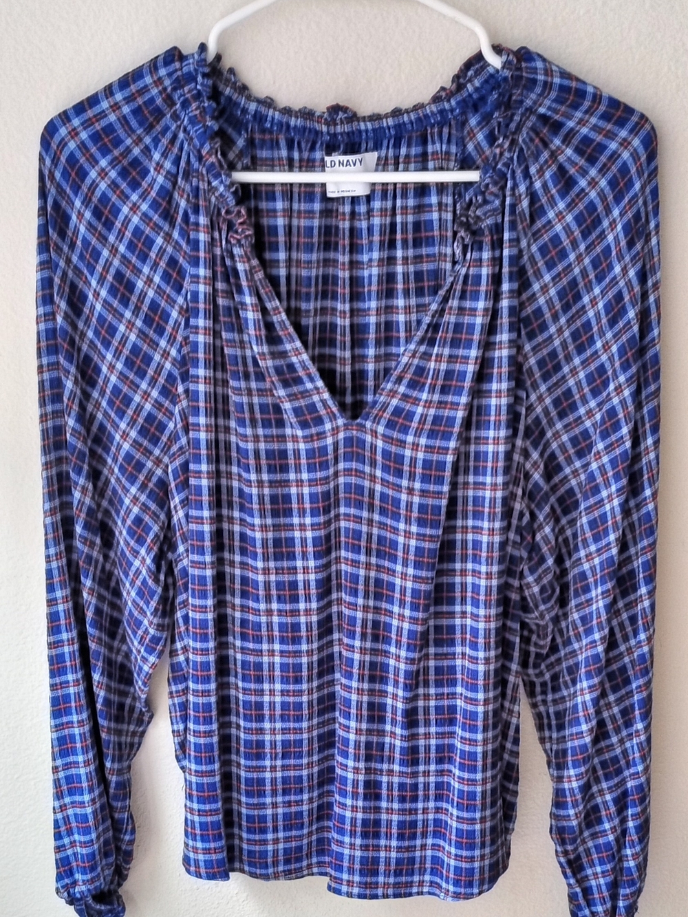 Old Navy Navy and Red Plaid Peasant Blouse - Picture 8 of 8